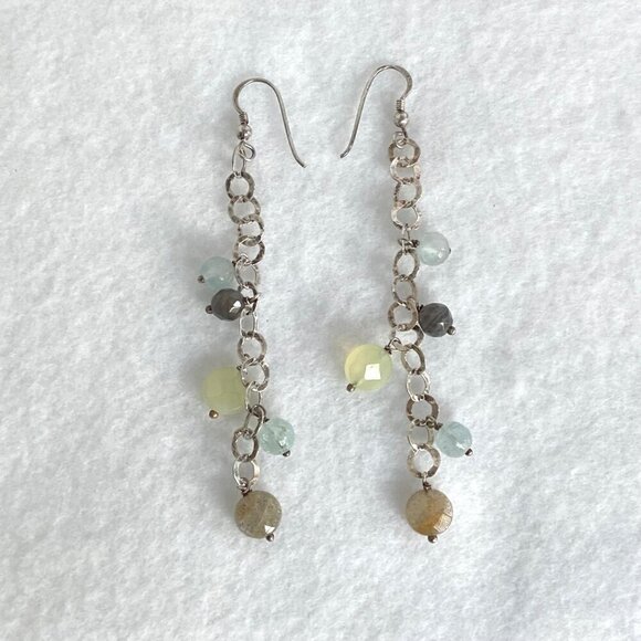 Sterling Silver 925 Multi Gemstone Multi Chain Necklace & Earrings Set 17" - Picture 4 of 16